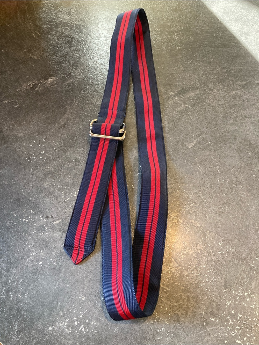 Men J Crew blue red striped adjustable belt size XL